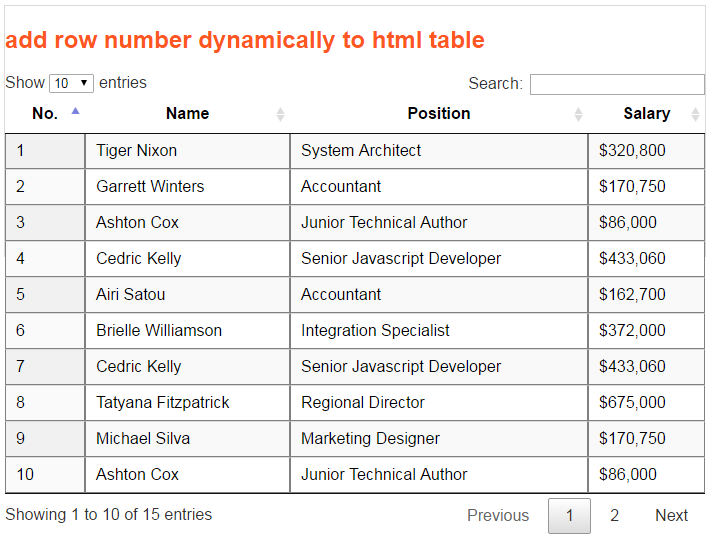 add row number dynamically to html table