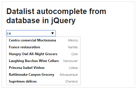 Afname Uittreksel dek Datalist autocomplete from database in jQuery