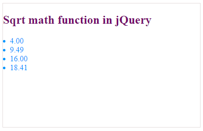 Sqrt math function in jQuery