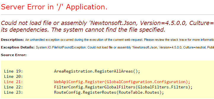 Could not load file or assembly Newtonsoft.Json